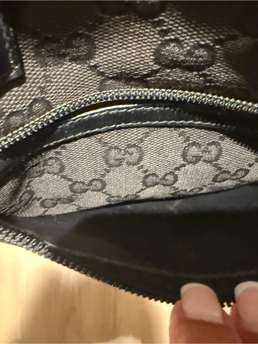 Gucci Black Monogrammed Tote with Front Zip Pocket